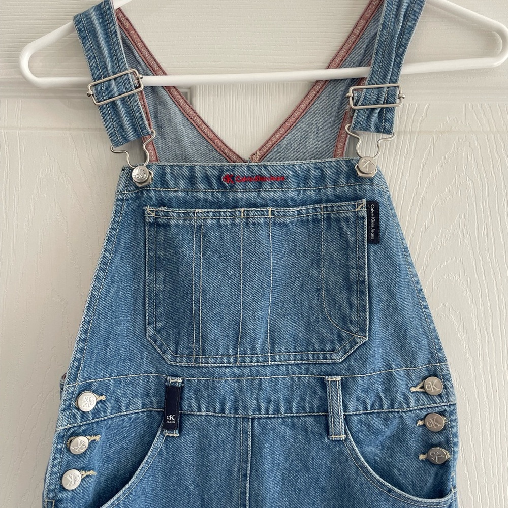 Vintage 90s Calvin Klein Denim Overall dress with red stitching
